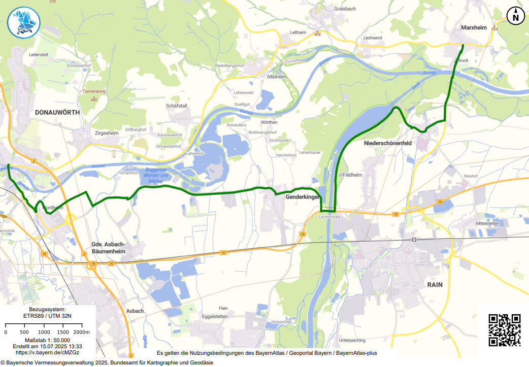 Umleitung Radwege Romantische Strasse und Donau bei Rain von Juli bis November 2025