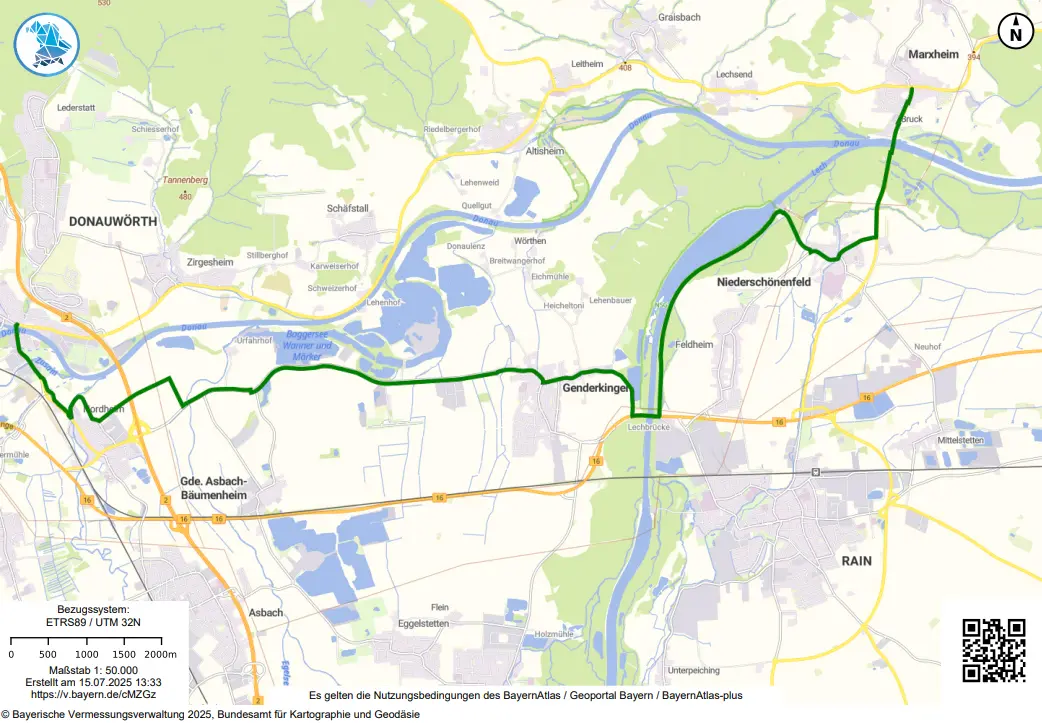 Umleitung Radwege Romantische Strasse und Donau bei Rain von Juli bis November 2025