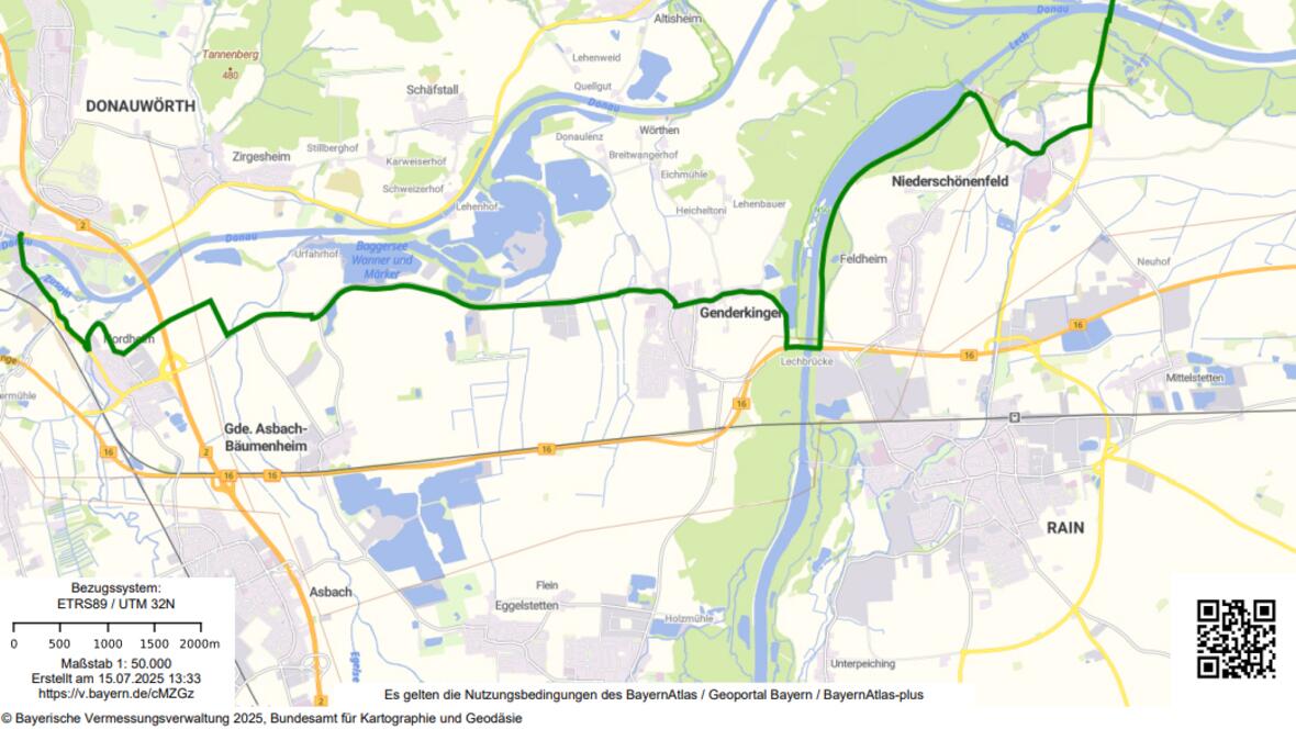 Umleitung Radwege Romantische Strasse und Donau bei Rain von Juli bis November 2025