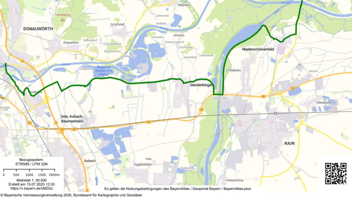 Umleitung Radwege Romantische Strasse und Donau bei Rain von Juli bis November 2025