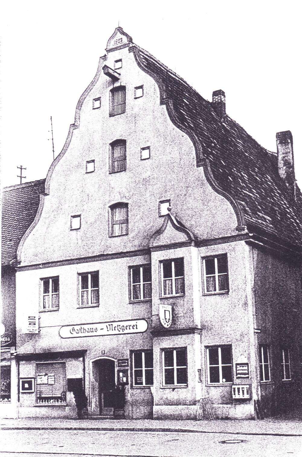 Historische Ansicht des Gasthaus "Zum Boarn" in Rain.