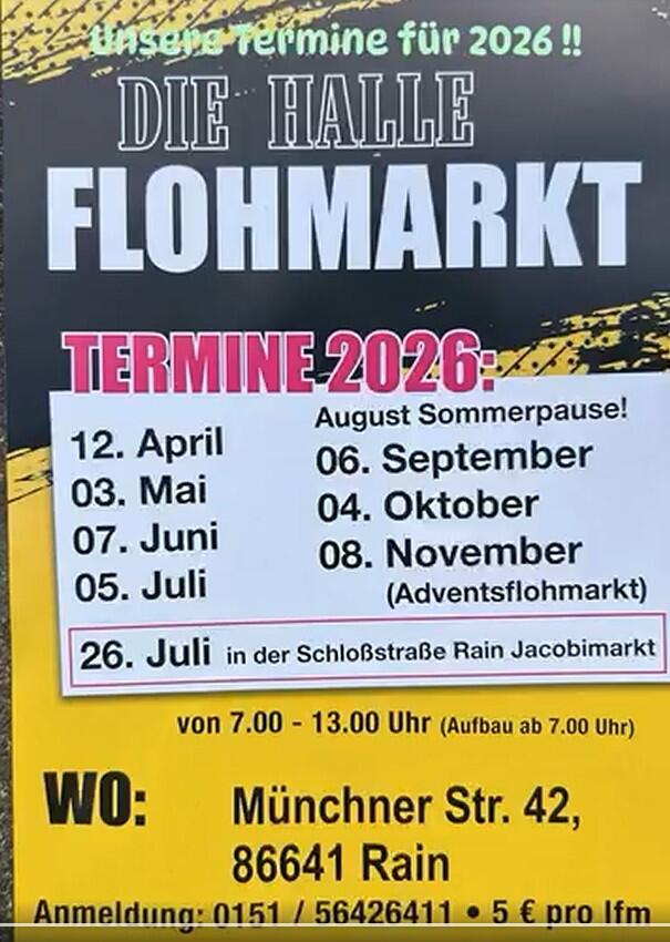 Flohmärkte in Rain am Lech im Jahr 2026.