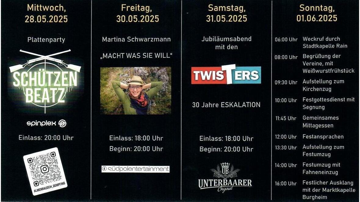Programm zum 100-jährigen Jubiläum des Schützenvereins "Almenrausch" Gempfing-Überacker