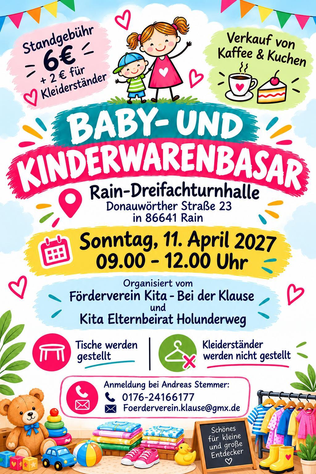 Baby- und Kiinderwarenbasar am 11.April 2027 in der Dreifachtunhalle in Rain